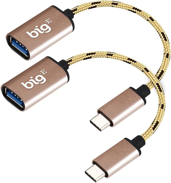 Big-E Turbo 5Gbps USB Type-C to USB 3.0 Adapter [2Pack] Compatible with Tecno Pova 6 Neo 5G for Full OTG OTG On-The-Go Thunderbolt 3/4 Short Connector USBC Male to USB-Female (Gold)