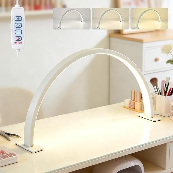 Nail Light for Desk, Half Moon Light for Nail Desk, 3 Color Modes and Brightness, for Beauty Eyelash Crafts Reading Spa Salon Nail Tech, White [Energy Class A]