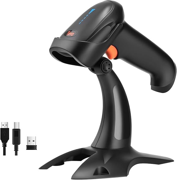 Tera Barcode Scanner 2D Wireless: with Battery Indicator and Stand, HW0002 | BT 2.4G USB, 2200mAh, 640*480 CMOS, 1D 2D QR Scanning, Date & Time, Prefix Suffix, Warehouse Logistics Retail School, Black