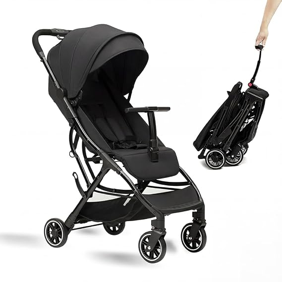 COOL KIDS Portable Stroller with Automatic Fold,Lightweight Umbrella Stroller with Pop Out Sun Canopy,Compact Strollers for Travel(Black)