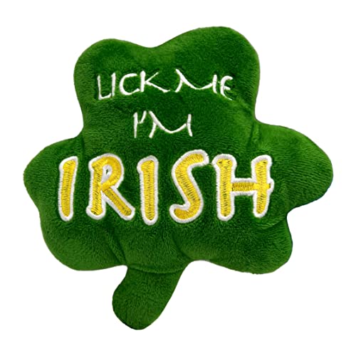 Huxley & Kent Funny Dog Toy wSqueaker St. Patricks Day Power Plush Squeaky Dog Toys for Small, Medium & Large Dogs Soft Stuffed Animal for Indoor Play & Fetch - Lick Me Shamrock, One Size