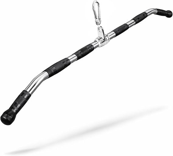 47" LAT Pulldown Bar Attachment for Cable Machine, Heavy Duty Steel Curl Bar with 360 Swivel & Rubber Grip, Wide Close Neutral Grip Handles for Back Strength Training Home Gym