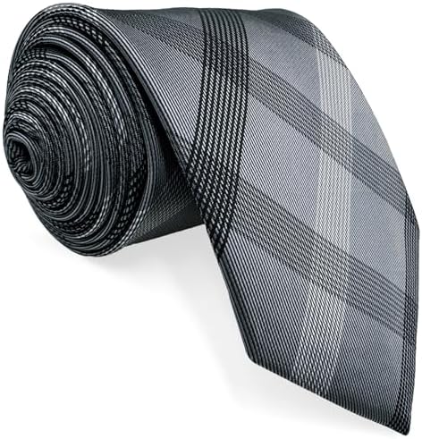 S&W SHLAX&WING Ties for Men Necktie Gray Checkered Classic Business Formal XL