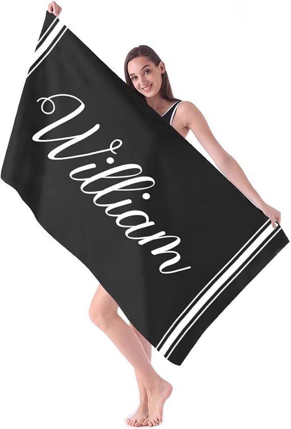 Personalized Beach Towels with Name - Customized Black Stripe Beach Towel - Custom Beach Towels for Boys Men Adults