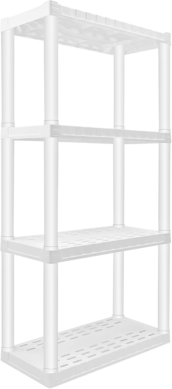 Oskar 4-Tier Storage Shelf, Heavy Duty Shelving Unit, 400 lbs(14 x 30 x 57 inches), Multipurpose Organizer for Garage, Basement, Laundry Room, Utility Shed, Workshop, Made in North America, White