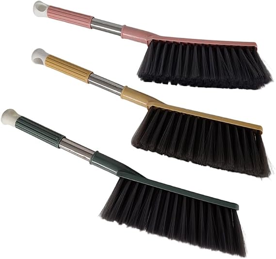 3 Pack Soft Bristle Bed Sheets Sweeping Cleaning Brush with Long Hand, Counter Duster for Debris Hair Remover Desk Quilt Sofa Furniture (Pink Green Yellow)