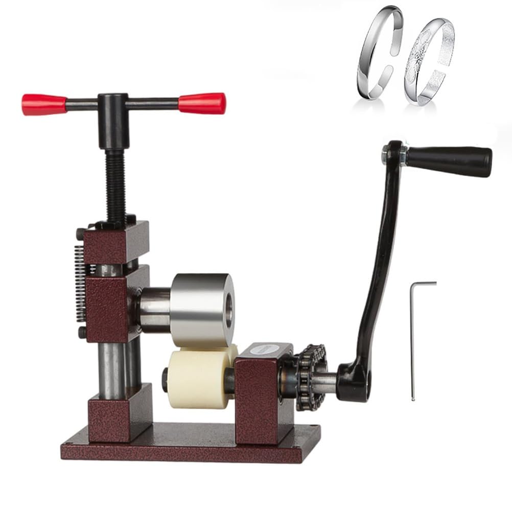 Ring Press Bender Machine, Spoon Maker Forming Tool,Bracelet Press Adjustable Metal Jewels Rolling Mill Machine, Stainless Steel Easy To Operate,Red,rubber wheel
