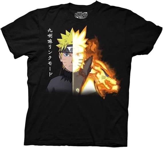 Ripple Junction Naruto Shippuden Men's Short Sleeve T-Shirt Kurama Link Mode Tailed Beast Chakra Anime Officially Licensed