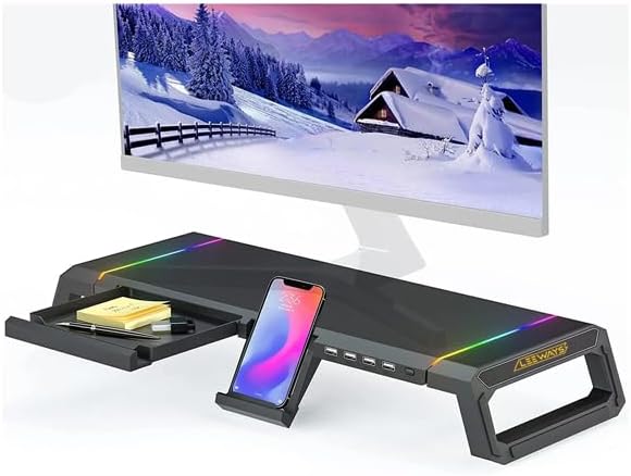 Masaüstü Stand Yükseltici Katlanabilir RGB Çekmeceli Monitör Standı