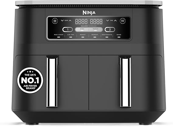 Ninja Foodi Dual Zone Digital Air Fryer, 2 Drawers, 6-in-1, Black AF300UK