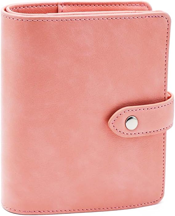Pink Cash Stuffing Wallet Mini Budget Wallet A7 Binder Cover PU Leather Small Notebook Shell 6 Rings Money Saving Organizer Snap Button Closure for A7 Cash Envelope Binder Pockets Sleeves