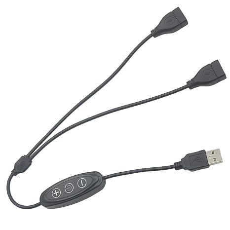 USB LED Dimmer Female to Male USB 5V 10 Level Speed Dimming for LED Two Female with Memory Function Black
