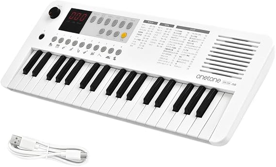 ONETONE OTK-37M/WH Electronic Keyboard, Mini 37 Keys, LED Display, USB to MIDI Compatible, Japanese Notation, OTK-37M/WH USB Cable Included