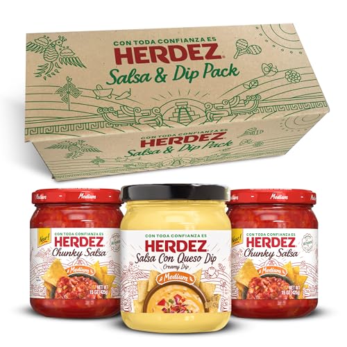HERDEZ Salsa Dipping Variety 3 Pack 2 Chunky Medium, 1 Salsa Con Queso Medium Authentic Mexican Flavor Dips for Chips