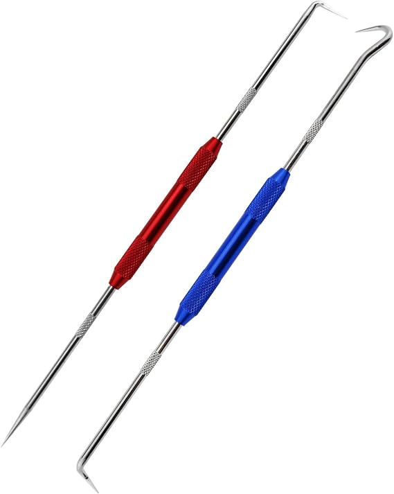 MEETOOT 2pcs Metal Double Pointed Scriber Scribe Tool Hook for Machinists, Technicians Or Craftsmen, 9.05 Inches Long (1 x Red + 1 x Blue)