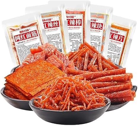 6 flavors mixed spicy spicy latiao,spicy big gluten,Instant spicy spicy strip,spicy sweet spicy,handmade spicy mala latiao,delicious Chinese snacks gifts,Healthy snack food (Mixed taste,10packs)