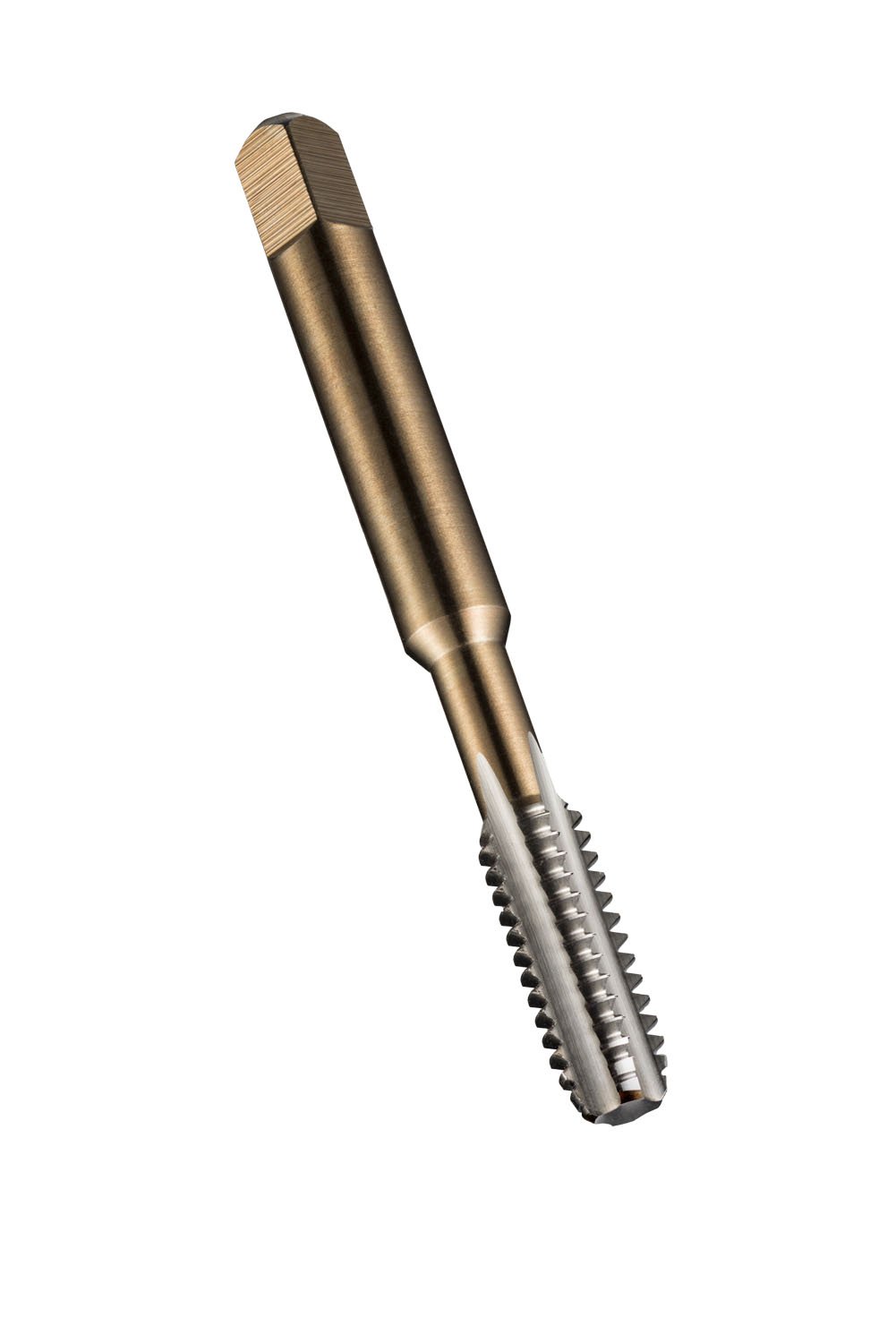 Dormer E500 High-Speed Steel Straight Flute Tap, Uncoated Bright Finish, Round Shank with Square End, Taper Chamfer, M10-1.50 Thread Size