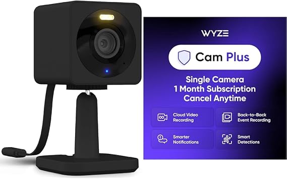 WYZE OG Black Cam Plus Monthly, Covers 1 Camera, Auto-Renews at $2.99/Month, Activation Required, Cancel Anytime