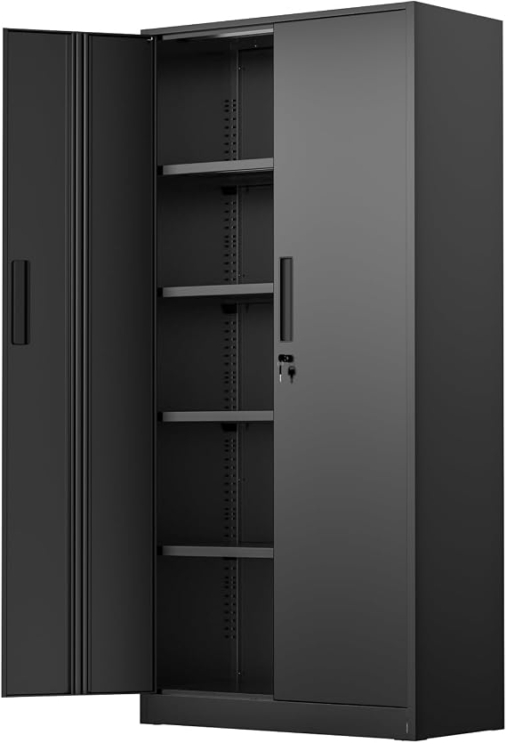 SUNCROWN Metal Storage Cabinets with Lock, 72" Locking Garage Cabinet with 2 Door and 4 Adjustable Shelves, Locking Tool Cabinets for Office,Home,Garage,Gym,School (Black)