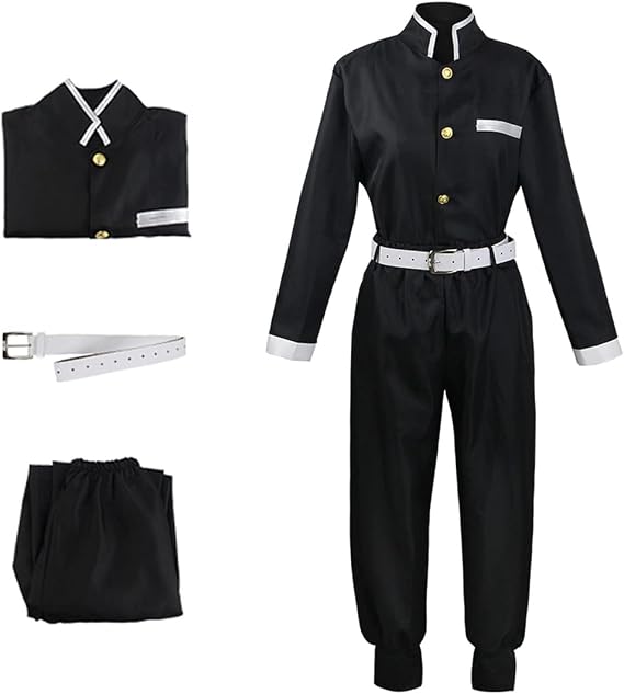 UZAIN Mens Cosplay Costume Japanese Anime Cosplay Black Team Uniform Kimonos Outfit With Belt