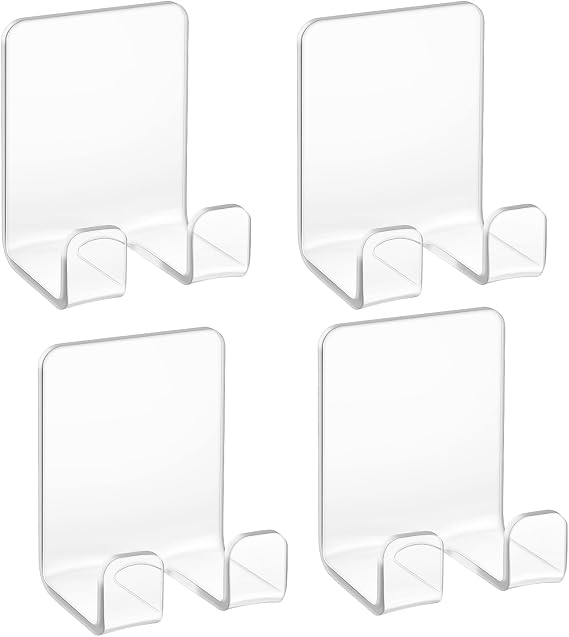Clear Adhesive Hooks Acrylic Shower Hooks Self-Adhesive Shaver Holder Waterproof Razor Holder Bathroom Kitchen Organizerfor Hanging Key Robe Towel and Hat (Transparent, 4Pcs)