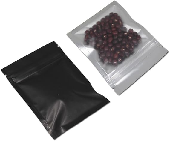 FERENLI 100 Pcs Mylar Zipper Lock Food Storage Bag Matte Aluminum Foil Airtight Bag with Front Window Plastic Packaging Pouch for Zip Flat Heat Seal Lock (8.5x13cm (3.3x5.1 inch), Black)
