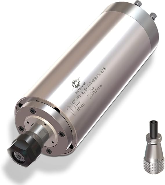 Huanyang Water Cooled CNC Spindle Milling Motor 110V 2.2KW 24000RPM 400hz 80mm ER20 Collet for Engraving Machine