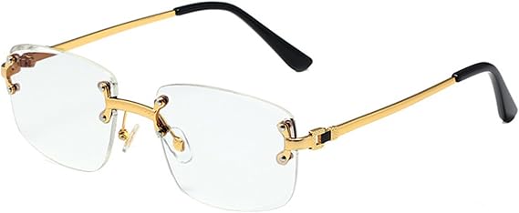 Retro Rimless Rectangle Sunglasses for Women Men Trendy Gold Metal Frameless Square Sun Glasses Eyewear