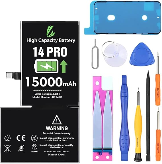 LL TRADER Battery for iPhone 14 Pro, 15000mAh High Capacity Replacement Battery for iPhone 14 Pro with Full Set Repair Tool Kit 2025 New for US
