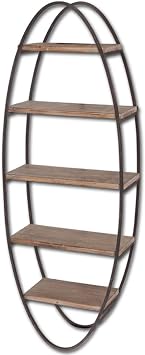 Mercana Metort Oval Shape Wall Shelf in Brown and Black Metal Frame