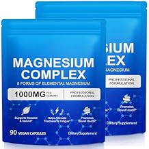 Magnesium Complex 8-in-1 High Potency with 8 Essential Forms, Vegan Capsules for Muscle, Nerve & Bowel Support, Relief Fatigue & Improve Sleep (180 Capsules)