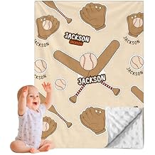 GRESATEK Custom Name Double Layer Baby Blanket - Personalized Toddler Bedding Throw Blanket with Name Beige Baseball - Multipurpose Christmas Holiday Birthday Gifts for Boys Girls