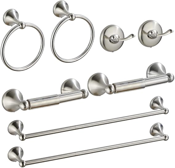8 Piece Bathroom Accessory Set(Adjustable Towel Bar, Towel Ring, Toilet Paper Holder,Towel Hook), Wall Mounted Bathroom Hardware Accessories Set,Brushed Nickel