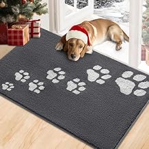 Timo Dog Door Mat for Muddy Paws, 32"x40" Super Absorbent Dog Mats for Indoor Outdoor, Low-Profile Washable Entryway Rug, Non-Slip Rubber Backing Front Door Mat, Grey