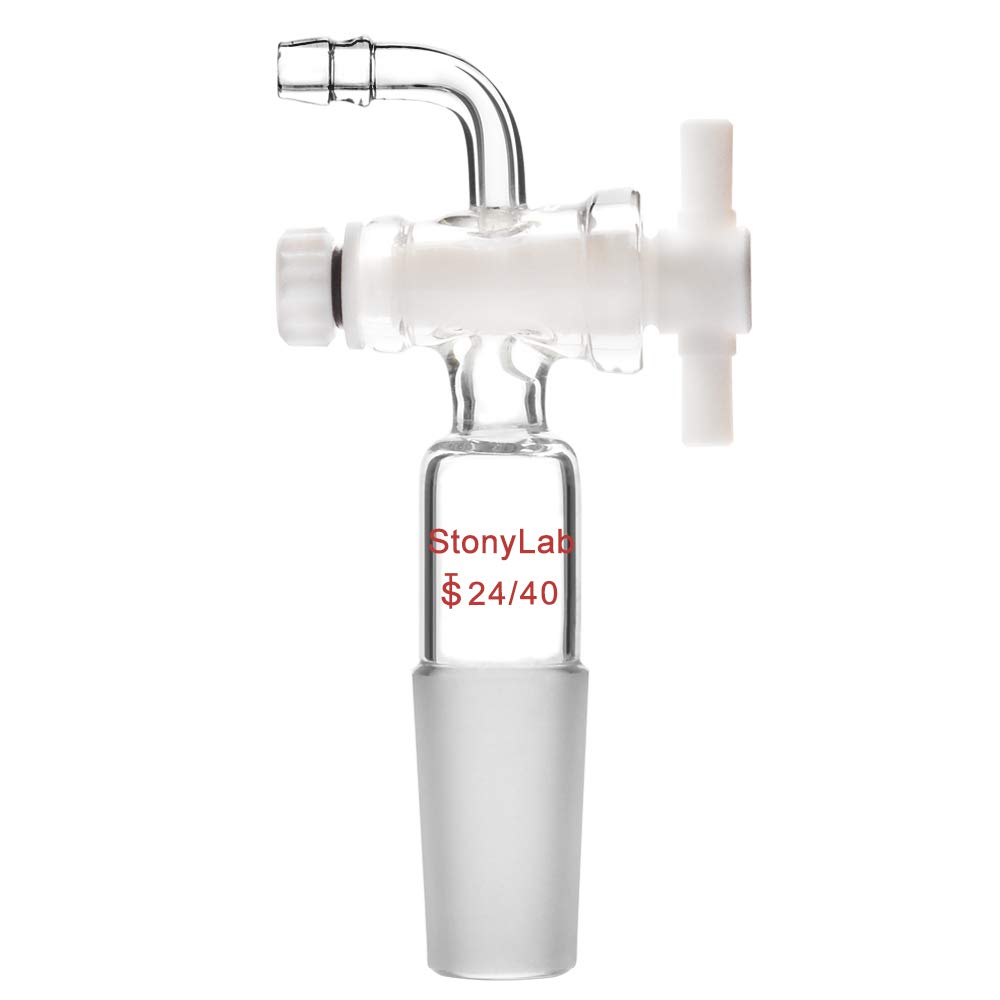 StonyLab Vacuum Flow Control Adapter with PTFE Stopcock, 14/20 Joint and Bent Hose Connection for Lab Supply