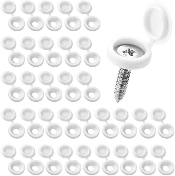 Screw Snap Covers, 100 Pcs Plastic Hinged Screw Cover Caps, Decorative Caps with Box, for Furniture, Cabinet, Wardrobe, Screw Wovers(White)