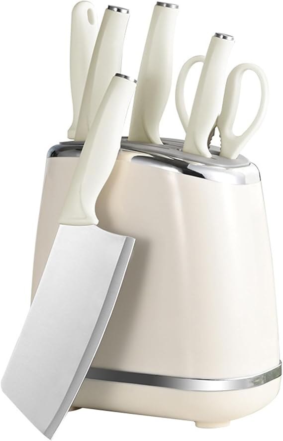 Kitchen Knife Set, White Knife Block Set with Block and Sharpener, 7 Pcs Ultra-Sharp Stainless Steel Knife Set with Ergonomic Handle, Cutlery Set for Kitchen,Space Saving (White)