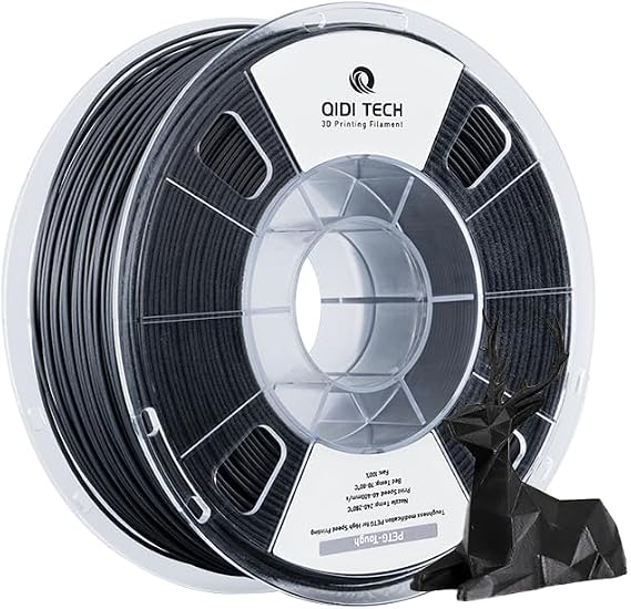 R QIDI TECHNOLOGY PETG-Tough 3D Printer Filament, Toughness PETG Filament 1.75mm, 3D Printing Filament 1kg Spool(2.2lbs), Suitable for Hyper Speed Printing, Fit Most FDM 3D Printer, Black