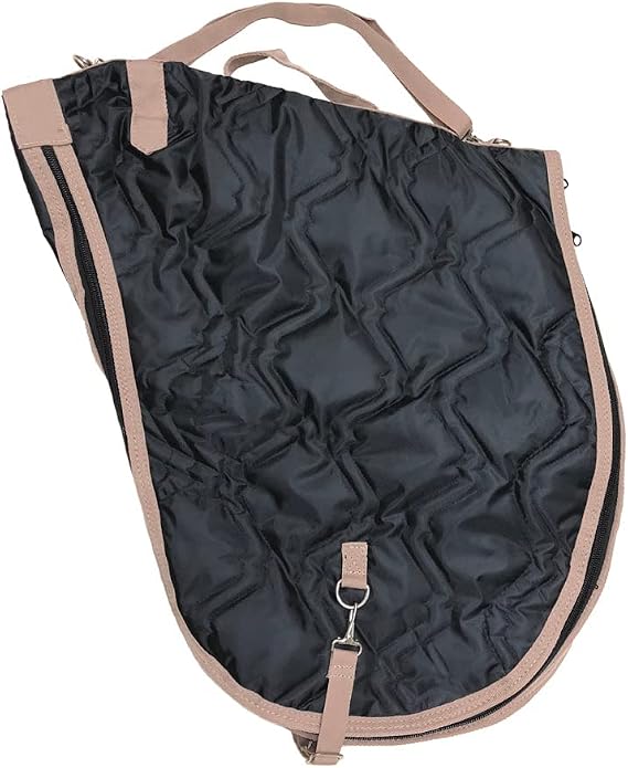 AJ Tack English Padded Saddle Carrier, Water-Resistant 420D Nylon Saddle Bag with Full Zipper Enclosure, Interior Securing Straps, Adjustable Shoulder Strap, Fits Most English Saddles, Black