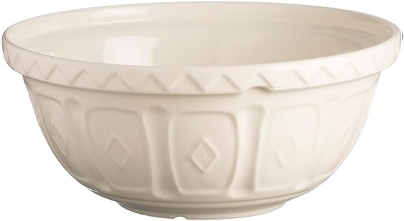 Mason Cash Colour Mix Cream Mixing Bowl | 2 Litre Capacity | 24cm Earthenware Bowl with Classic Pattern Design | Dishwasher Safe | Ideal for Pastry, Cakes, Cookies & Family Baking