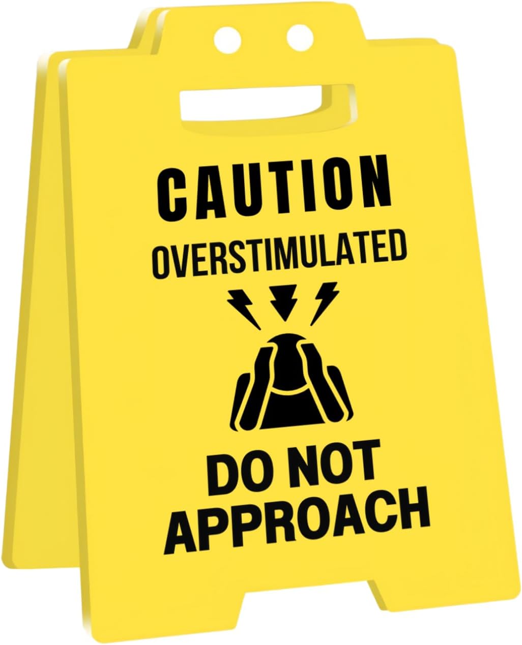 Caution Overstimulated Desk Sign – Funny Do Not Approach Mini Acrylic Office Sign – Foldable Tabletop Gag Gift for Coworkers, Boss, Cubicle, Therapy or Home Office Decor