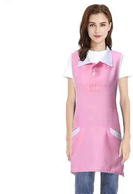 TopTie Women Polo Neck Vest Apron Nursing Dress Waitress Working Uniform for HairNail Beauty Salon Hotel Restaurant