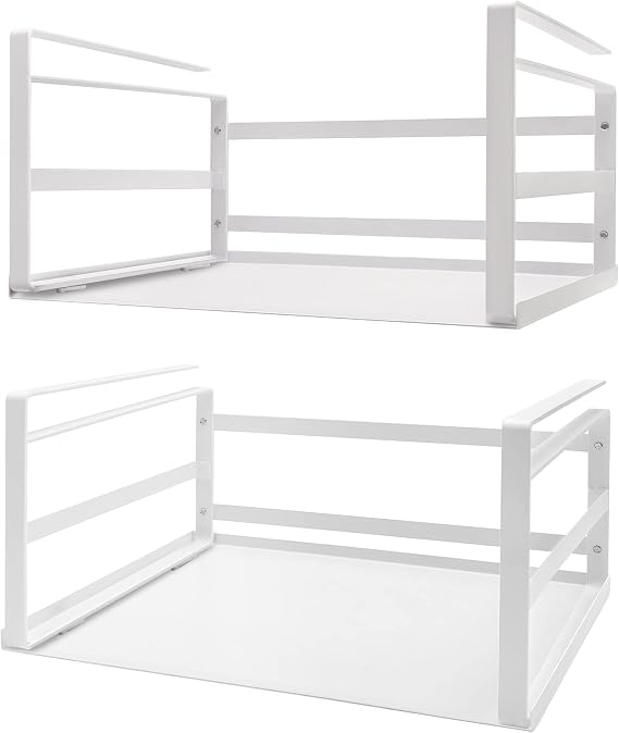 Nxconsu Under Shelf Basket 2 Pack, Cabinet Storage Organizer, 13.4" White | Solid Metal Bottom Holds Up to 30 lb with No Drilling for Kitchen Cupboard Pantry Bookshelf Closet Laundry and Bath