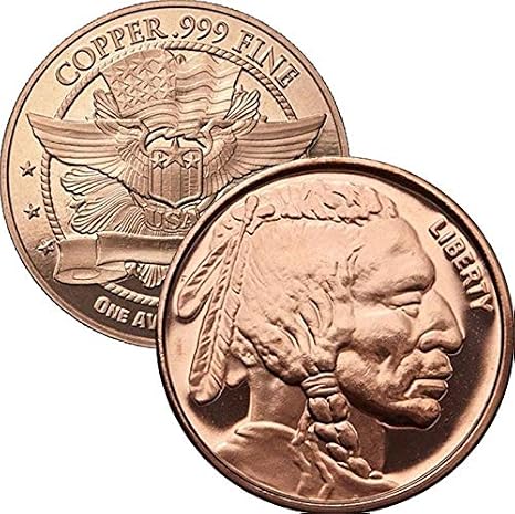1 oz .999 Pure Copper Round/Challenge Coin (Buffalo Nickel Indian Head Design)