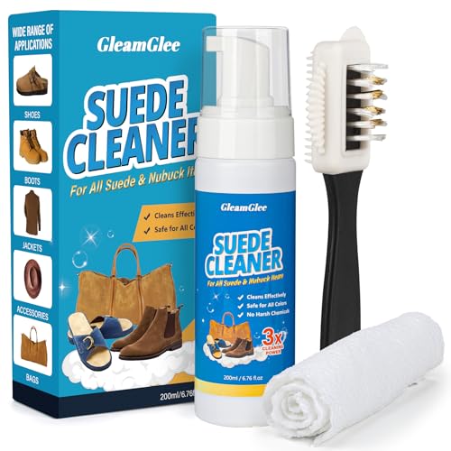 Suede Cleaning Kit 6.76oz Effectively Removes Dirt, Stains & Water Marks Includes Suede Brush & Microfiber Towel for Cleans & Restores Shoes, Boots, Jackets, Bags, Purses & More