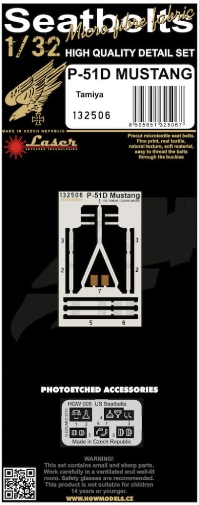 HGW 132506 1/32 Seatbelts for P-51D Mustang pre-Cut Laser for Tamiya
