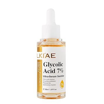 LKIAE Glycolic Acid 7% Ultra-Serum-Solution, Brightening, Moisturizing, Reduce Dark Spots, Refne Skin Texture For All Skin Types, With Glutathione, Vitamin C, 1.69 fl oz (Pack of 1)