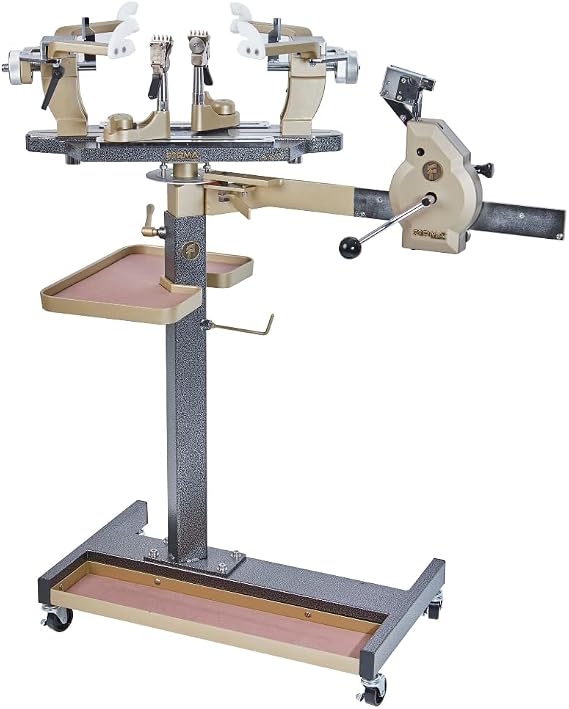 Tennis Stringing Machine, Standing Type, Shared for Tennis and Badminton Racquets, Full Metal Black Gold,  with a Complete Set of Stringing Tools, 10 Tennis Strings