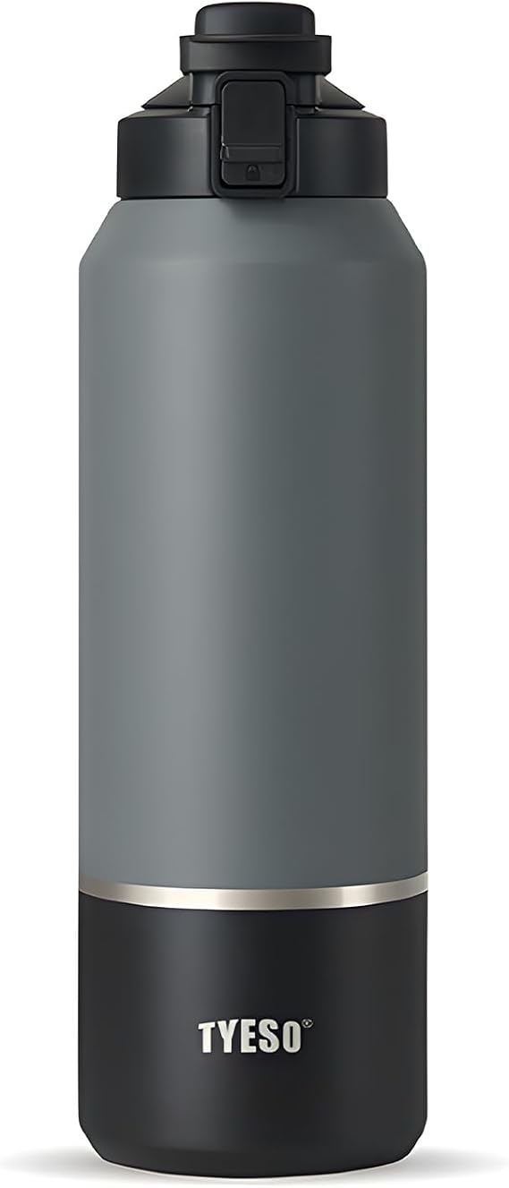 TYESO 40oz Tumbler with Handle Lid, Insulated Stainless Steel Double Walled Vacuum Water Bottle for Office, Home, Sport or Car, Travel Mug for Hot and Cold | IceFlow Collection (Charcoal Onyx)