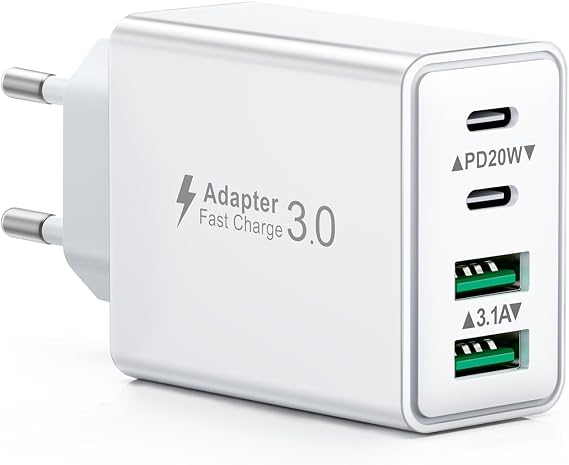 USB C Charger 40 W 4 Ports Fast Charger Multiple Plug with Power Adapter Fast Charger Power Supply for iPhone 17 16 15 14 13 12 11 Pro Max iPad Samsung Mobile Phones